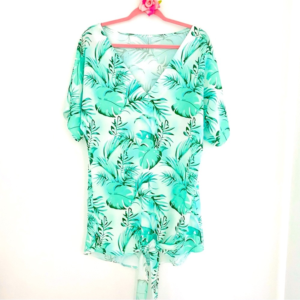 💕Tropical Monstera Print Tunic SZ M